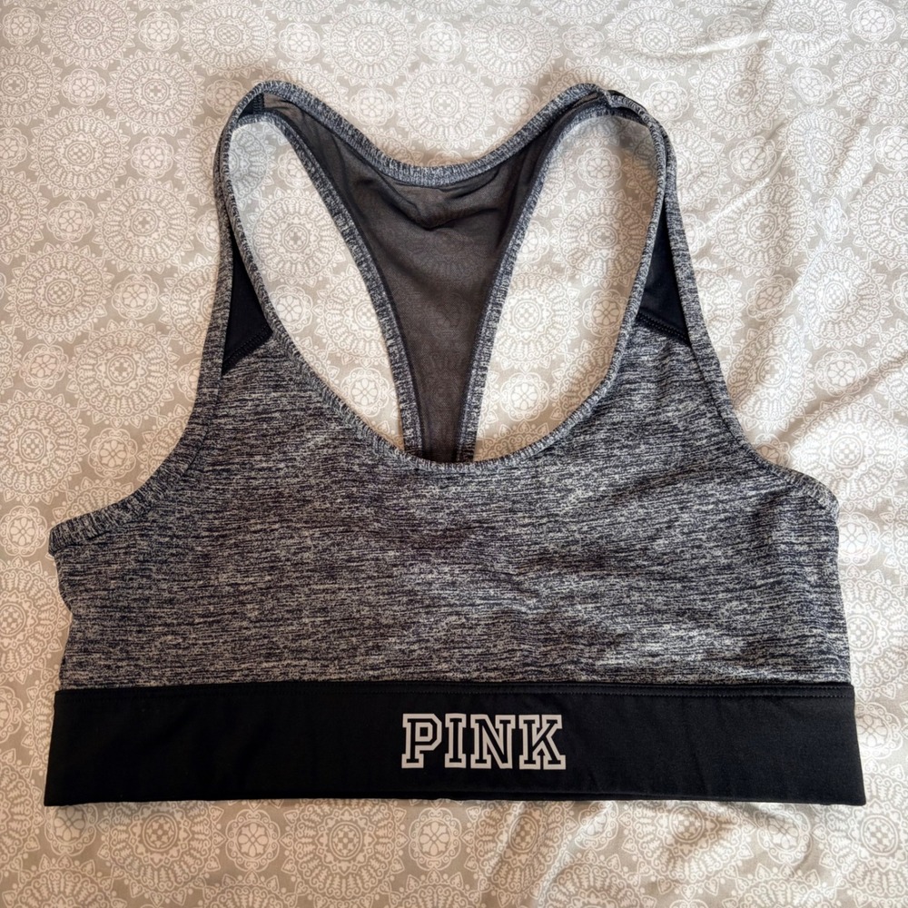 PINK Victoria's Secret Ultimate Unlined Sports Bra Gray Black Racerback Small